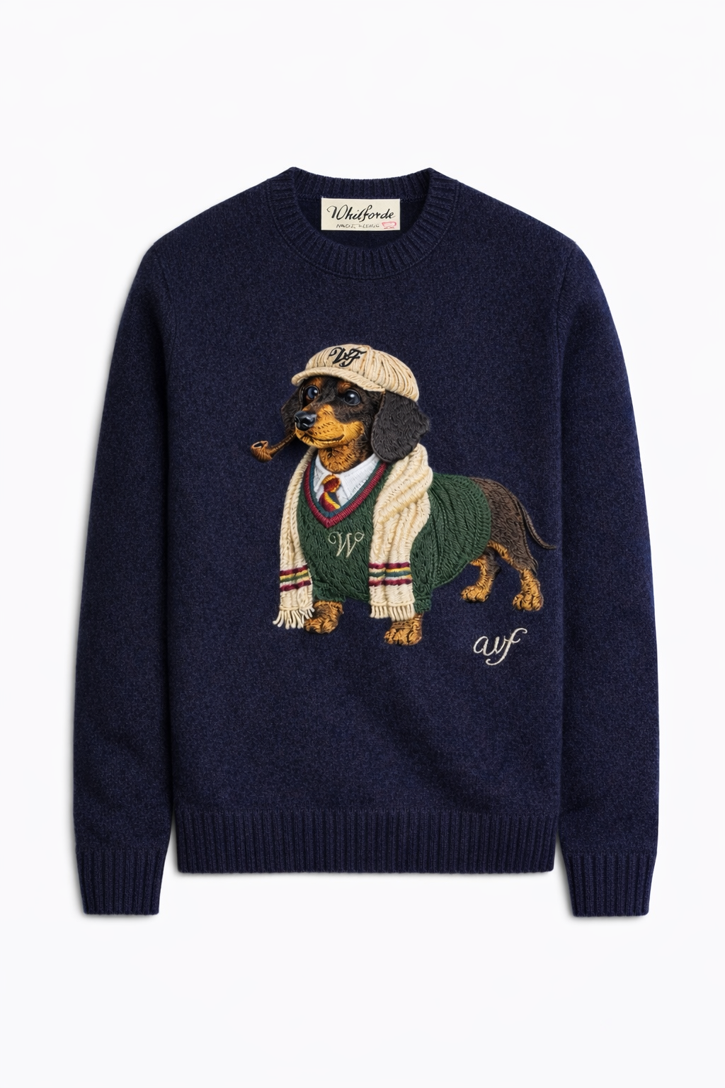 The Whitforde Dachshund Crewneck - Navy Wool Blend