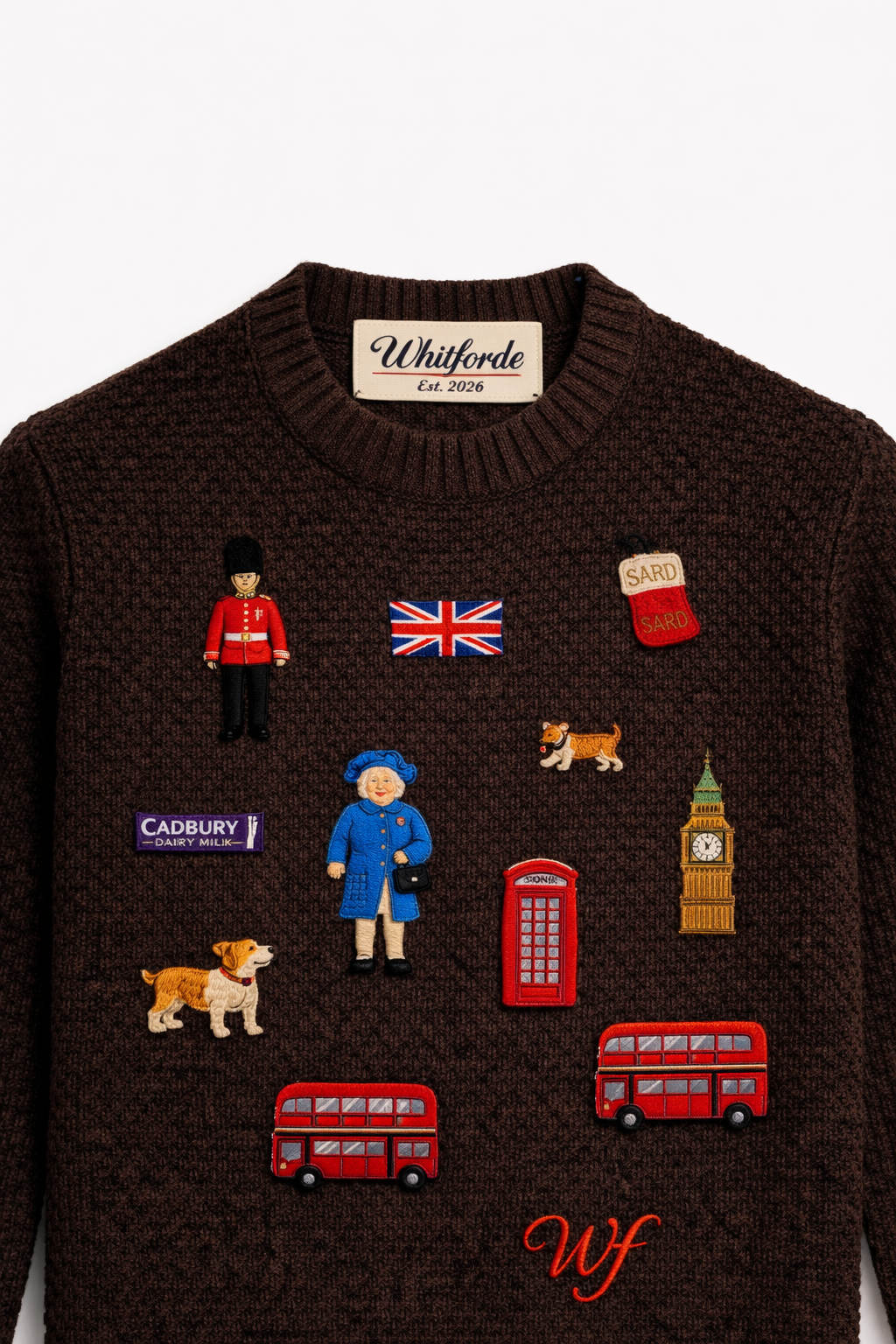 The Whitforde Heritage Motif Crewneck - Brown Wool Blend